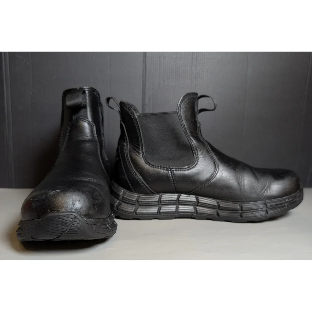 HAWX Mens Chelsea Work Boots Black Leather Slip Resistant Soft Toe 8.5D